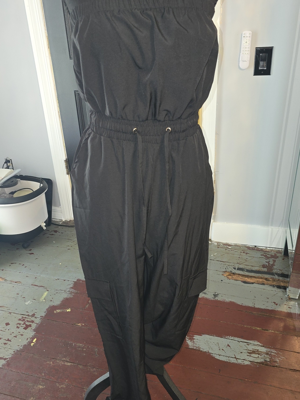 Black Drawstring Cargo Jumpsuit